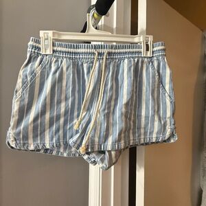 aerie Light Blue and White Striped Drawstring Shorts